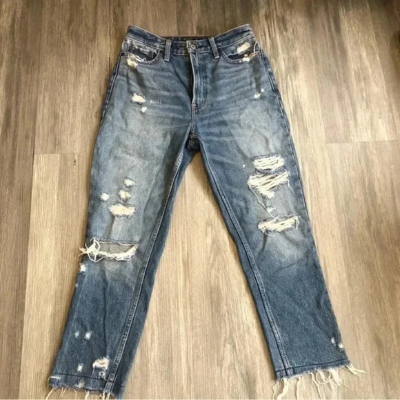Abercrombie & Fitch High-Rise Annie Girlfriend Jeans‎ Women’s Sz 25/0 Distressed - Picture 3 of 8